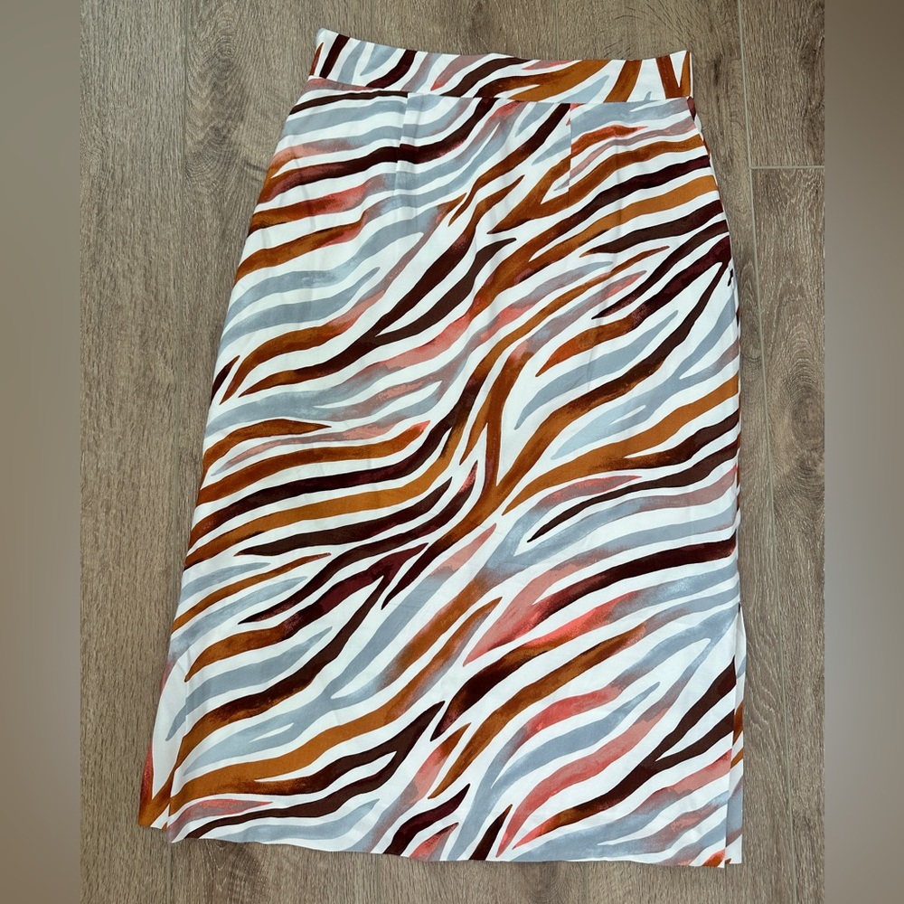 Ann Taylor Brown and Blue Midi Pencil Skirt